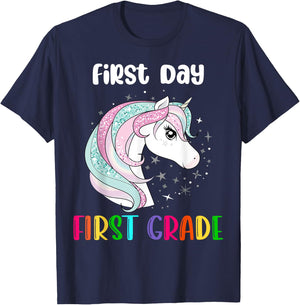 Unicorn First Day Of First Grade 1st Day Of School Girls T-Shirt - T-Shirt | Navy