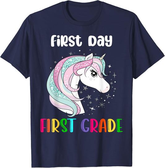 Unicorn First Day Of First Grade 1st Day Of School Girls T-Shirt - T-Shirt | Navy