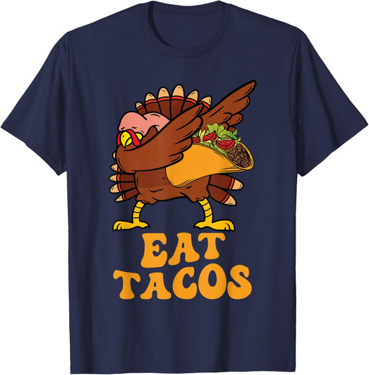 Thanksgiving Turkey Eat Tacos Funny Turkey Vegan Kids Boys T-Shirt - T-Shirt | Navy