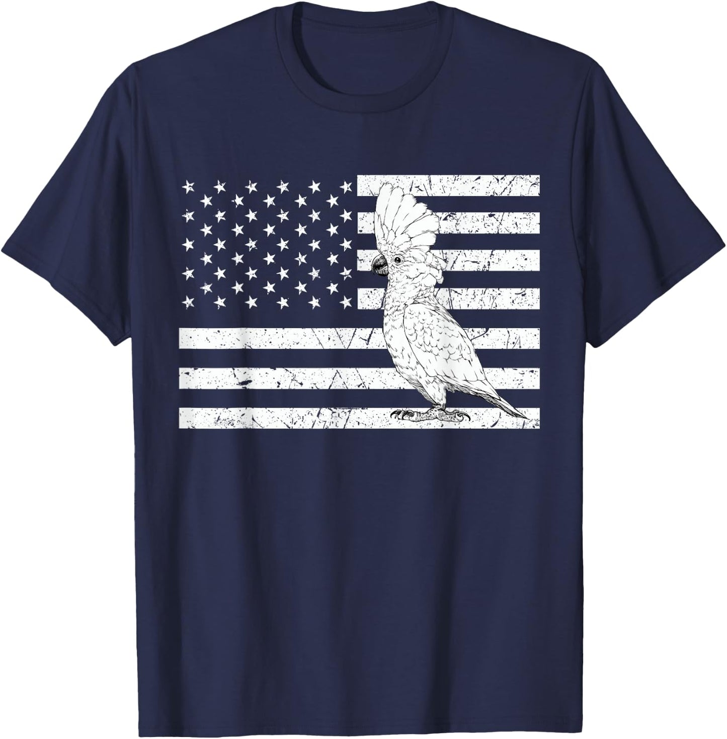 Umbrella Cockatoo 4th of July US American Flag Patriotic T-Shirt - T-Shirt | Navy