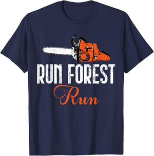 Logger Woodsman Vintage Run Forest Run Lumberjack Chainsaw T-Shirt - T-Shirt | Navy