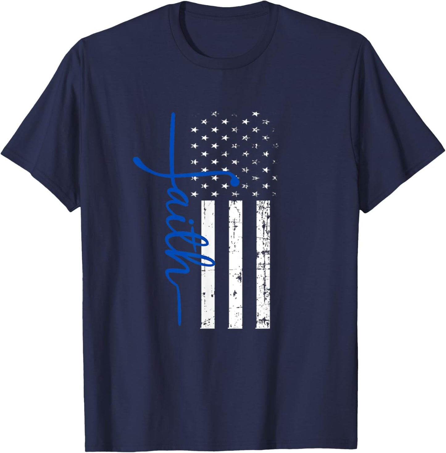 "Faith" Cross Thin Blue Line US Flag T-Shirt - T-Shirt | Navy