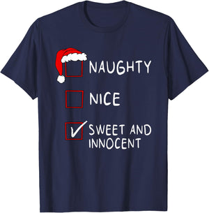 Naughty Nice List Sweet Innocent Xmas Men Women Christmas T-Shirt - T-Shirt | Navy