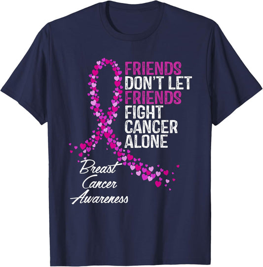 Breast Cancer Awareness Friends Fighter Support T-Shirt - T-Shirt | Navy