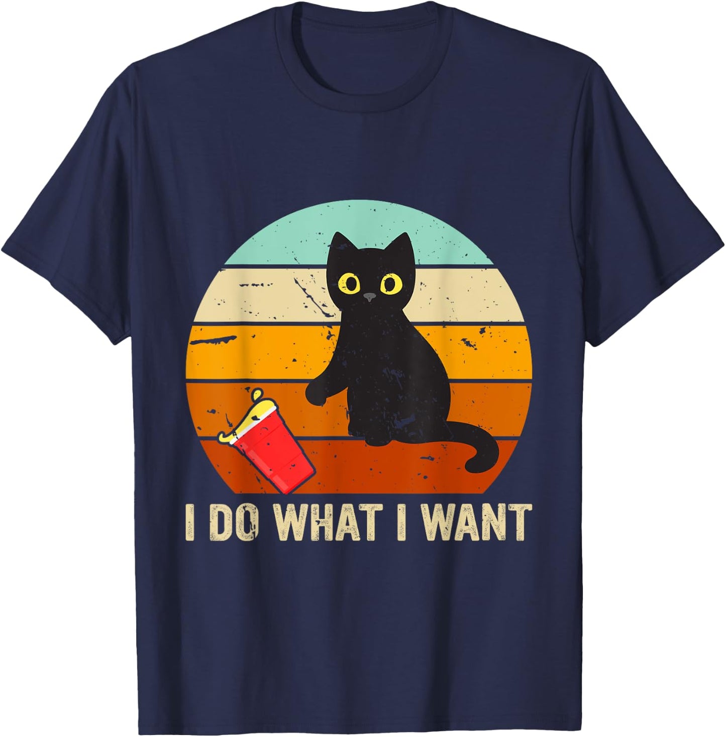 I Do What I Want Cat Coffee Black Cat Red Cup Funny Graphic Men Women Kids T-Shirt - T-Shirt | Navy