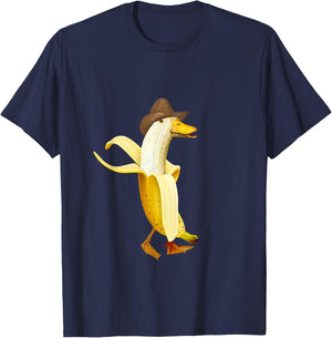Funny Banana Duck Cowboy hat fruit bird Cowboy T-Shirt - T-Shirt | Navy
