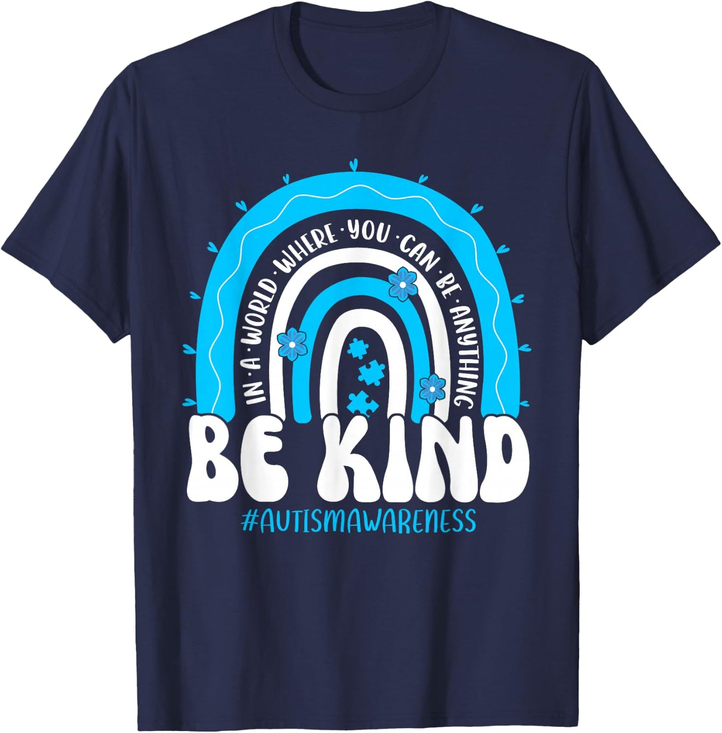 Be Kind Autism Awareness Groovy Rainbow Choose Kindness T-Shirt - T-Shirt | Navy