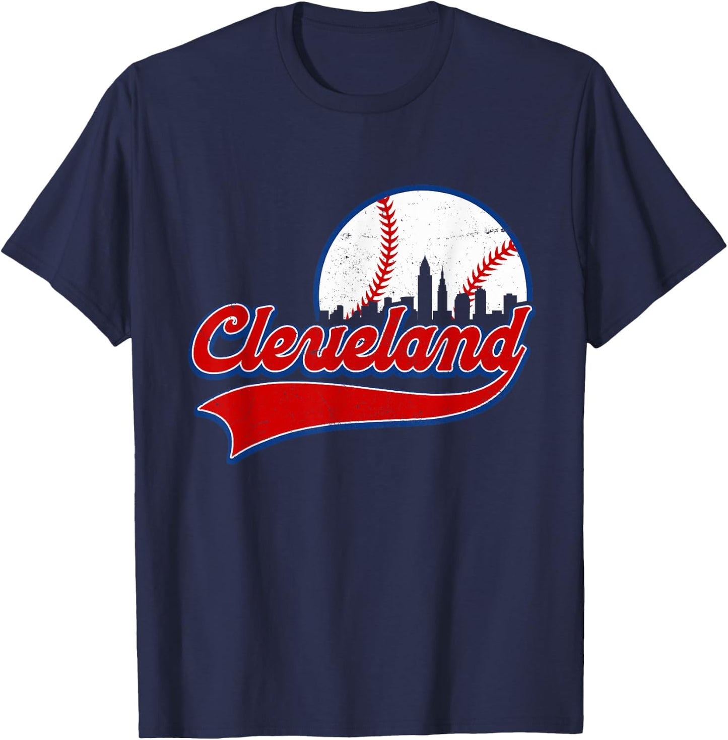 Vintage Cleveland City Downtown Skylines Baseball Fans Lover T-Shirt - T-Shirt | Navy