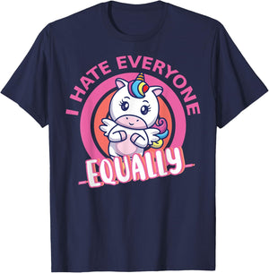 I Hate Everyone Equally People Suck Antisocial Unicorn Funny T-Shirt - T-Shirt | Navy