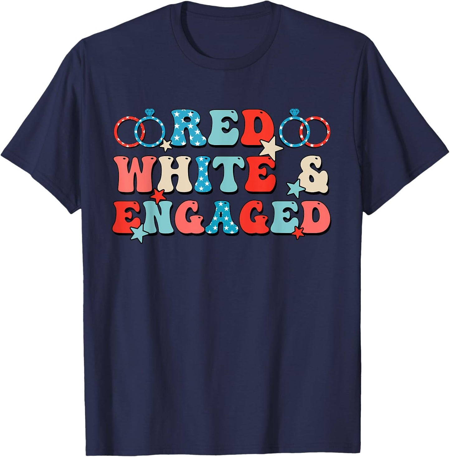 Red White And Engaged Men Women 4th Of July Usa Flag T-Shirt - T-Shirt | Navy