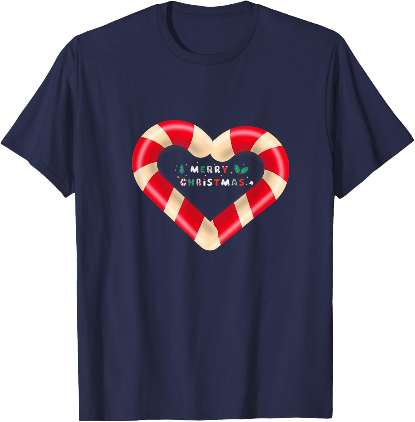 Merry Christmas Candy Cane hearts T-Shirt - T-Shirt | Navy