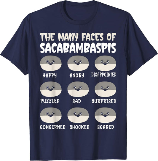 The Many Faces Of Sacabambaspis Funny Fish Meme T-Shirt - T-Shirt | Navy