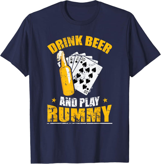 Drink Beer and play Rummy Card Game Romme T-Shirt - T-Shirt | Navy