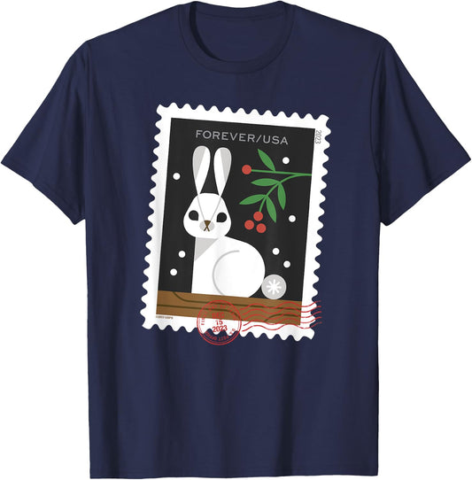 USPS Winter Woodland Animals - Rabbit Stamp T-Shirt - T-Shirt | Navy