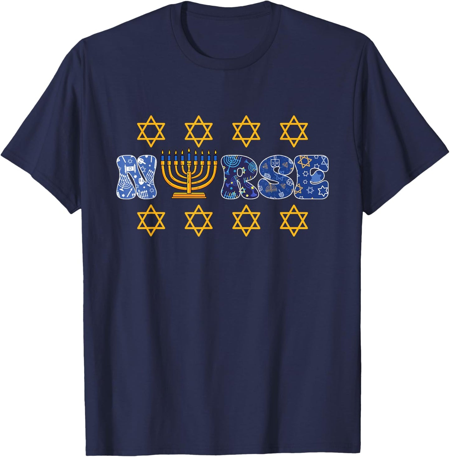 Hanukkah Nurse Chanukah Scrub Top Jewish RN ER ICU Women Men T-Shirt - T-Shirt | Navy