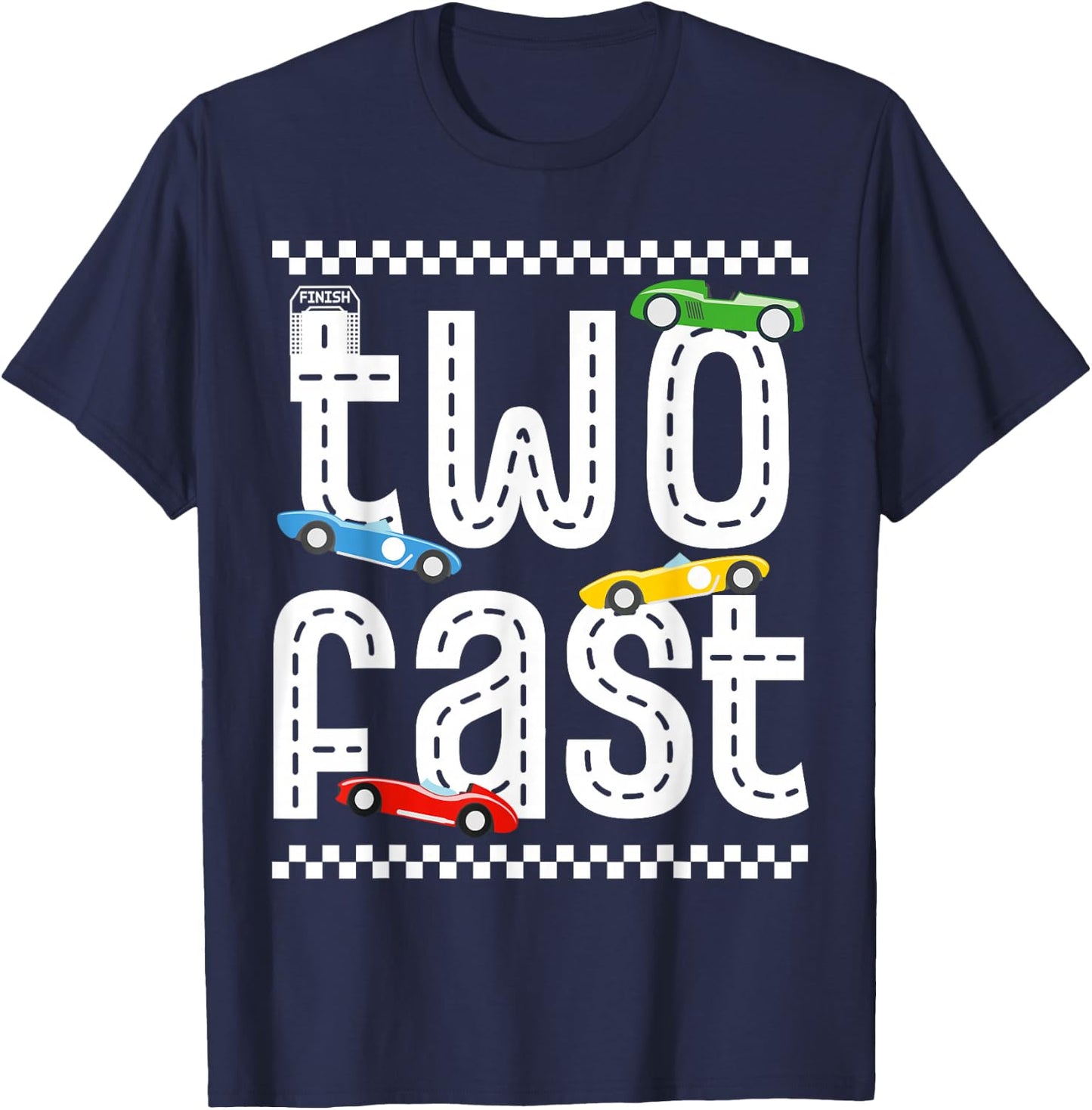 Two Fast 2 Curious Birthday 2 Years Old Race Car Speed Party T-Shirt - T-Shirt | Navy