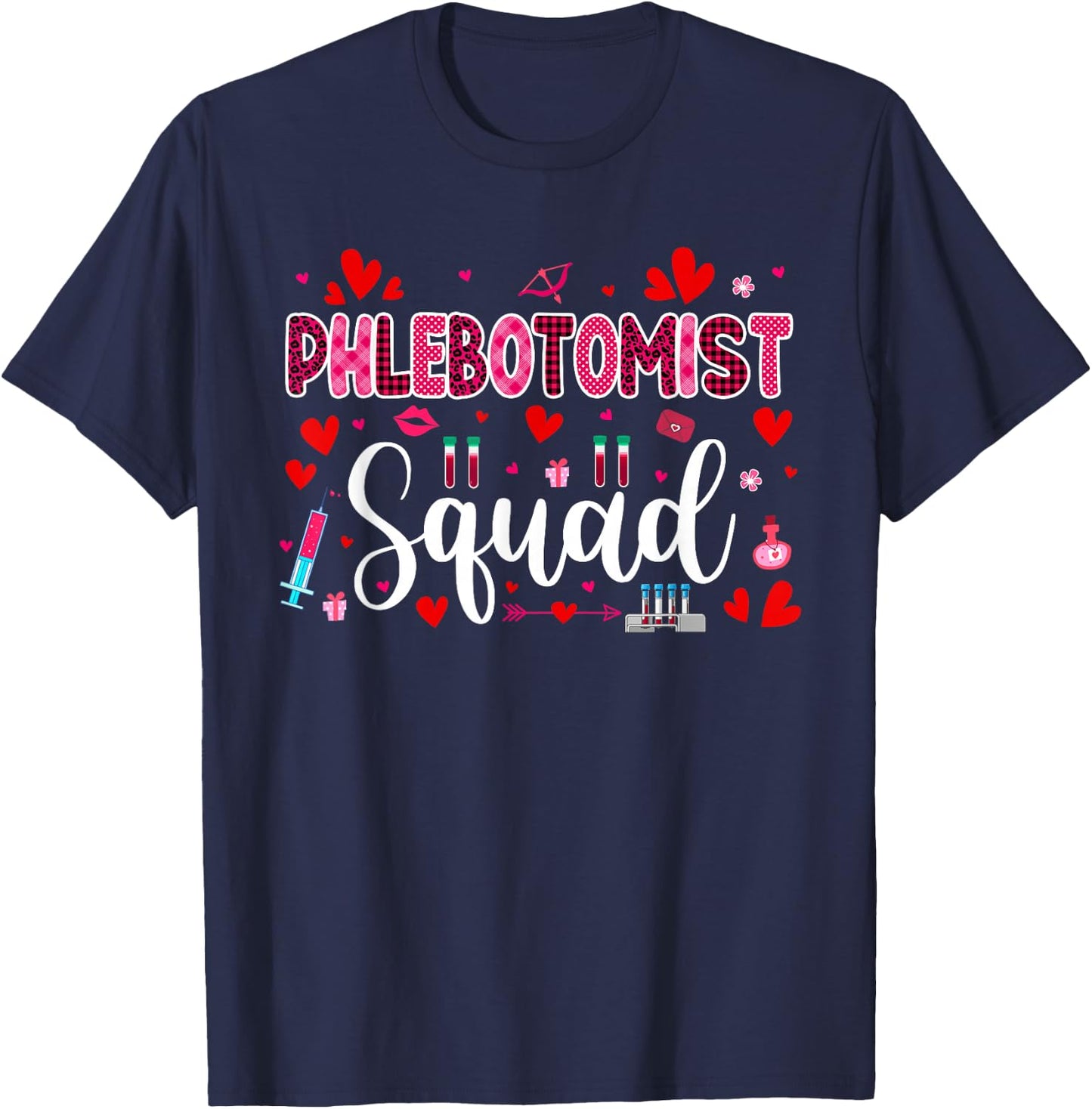 Phlebotomist Squad Cute Tools Hearts Costume Valentine's Day T-Shirt - T-Shirt | Navy