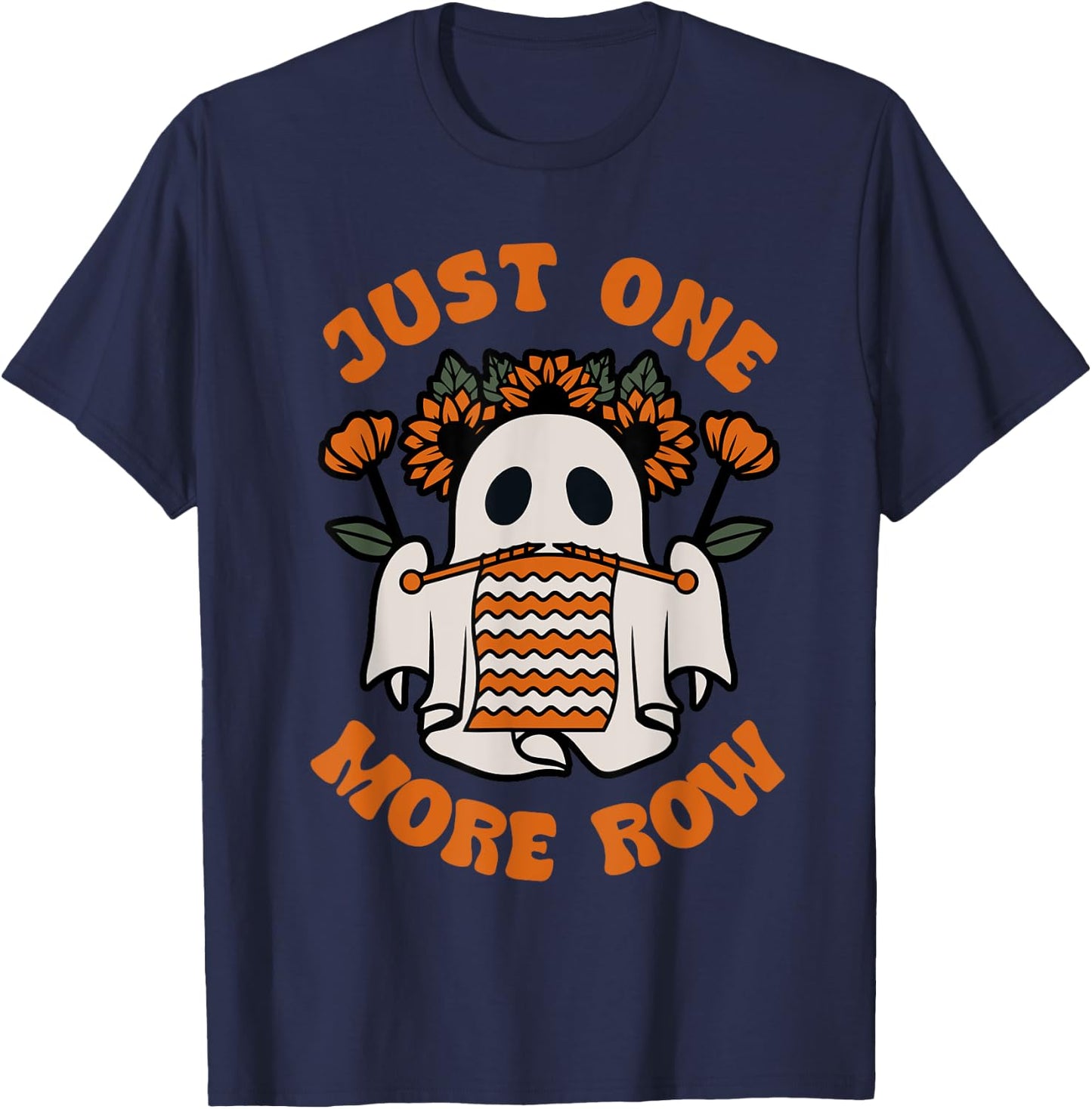 Funny Just One More Row Crochet Boo Halloween Apparel T-Shirt - T-Shirt | Navy