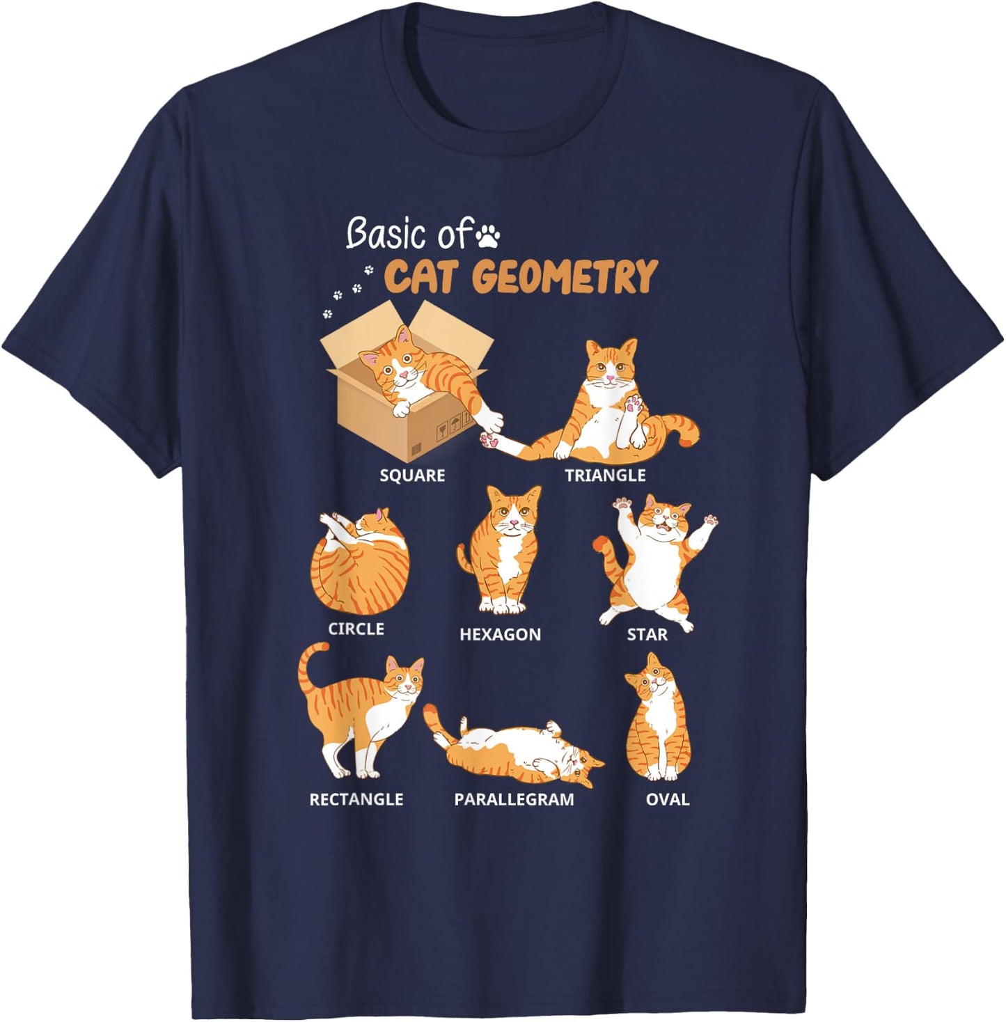 Basic Cat Geometry Cute Cat Lover Math School Women Kids T-Shirt - T-Shirt | Navy
