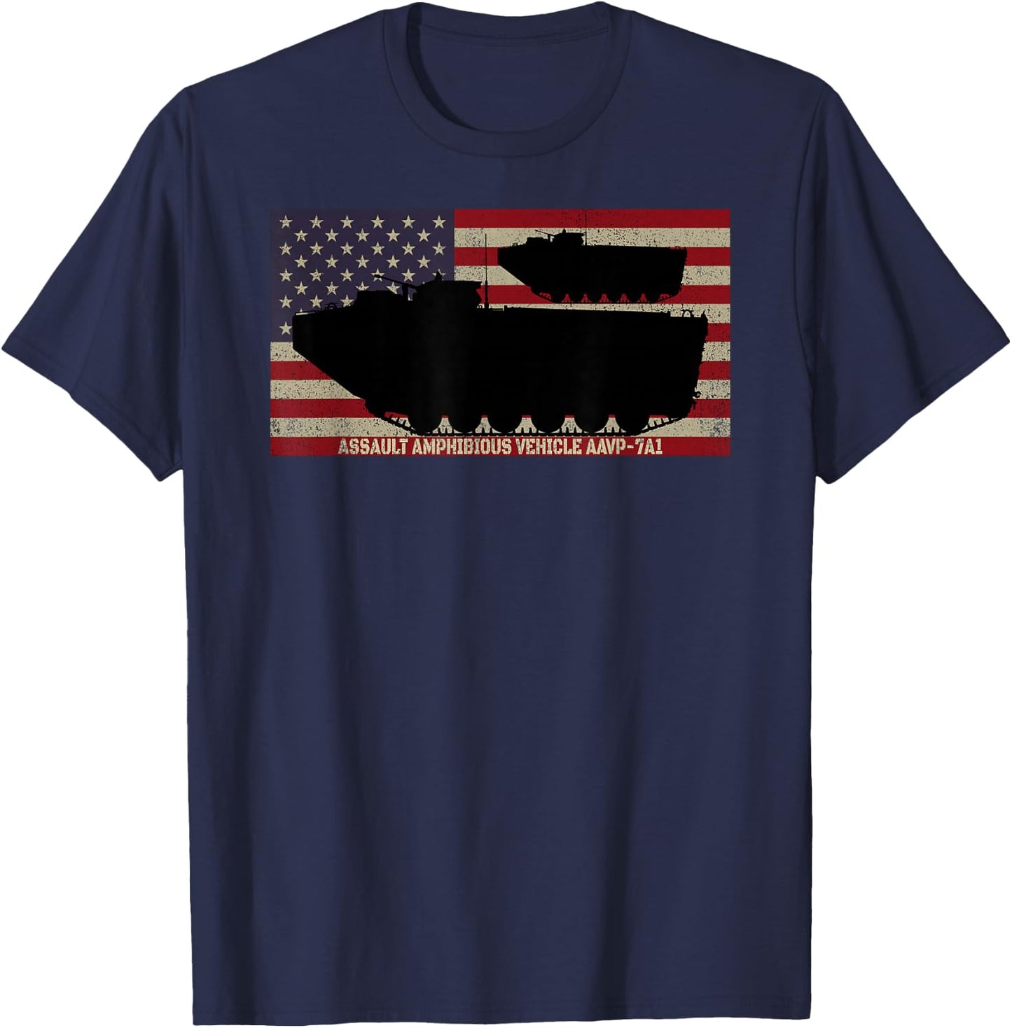 Assault Amphibious Vehicle AAVP-7A1 American Flag Women Men T-Shirt - T-Shirt | Navy