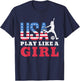 Play Like A Girl American Flag USA Soccer Sport Game Player T-Shirt - T-Shirt | Navy