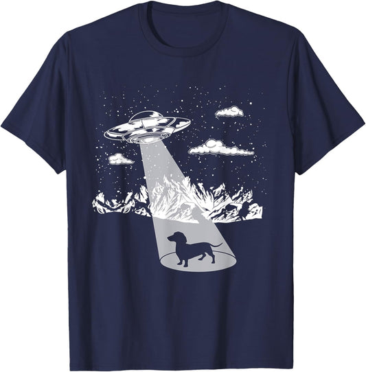 Funny Dachshund Ufo Designs Alien Abduction Dachshund for Dachshund Lovers, , Black, Short Sleeve, Small T-Shirt - T-Shirt | Navy