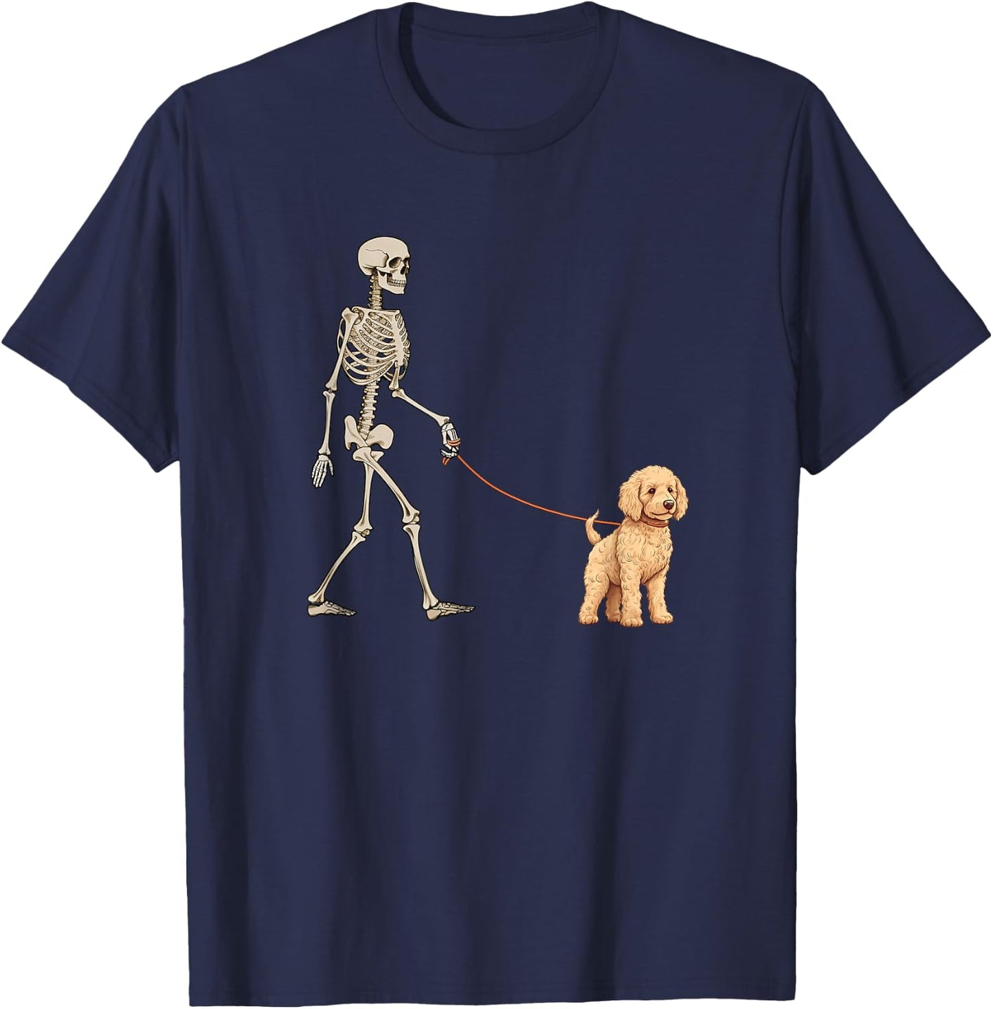 Funny Goldendoodle Skeleton Dog Walking Halloween Dog T-Shirt - T-Shirt | Navy