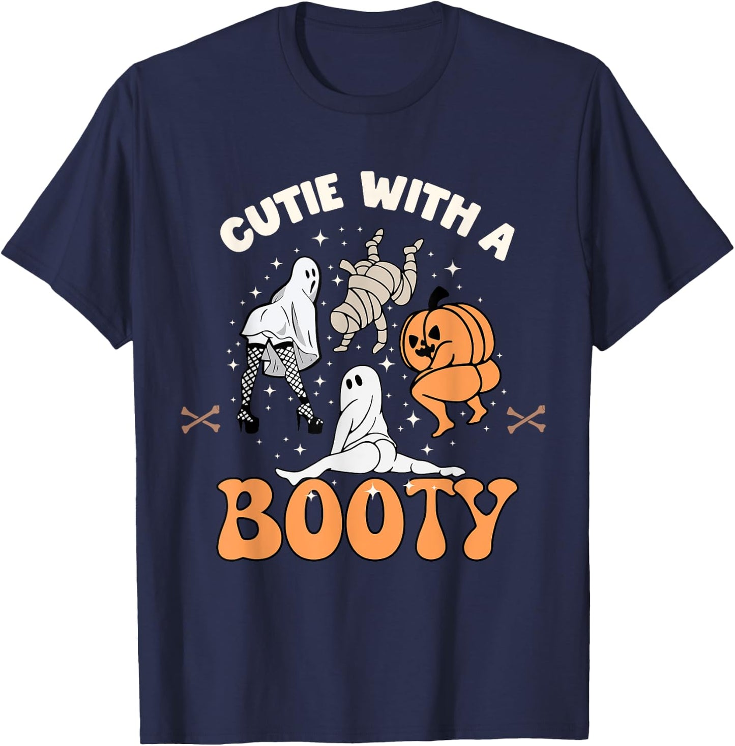 Cutie With A Booty Halloween Joke Twerking Ghost Splits Heel T-Shirt - T-Shirt | Navy