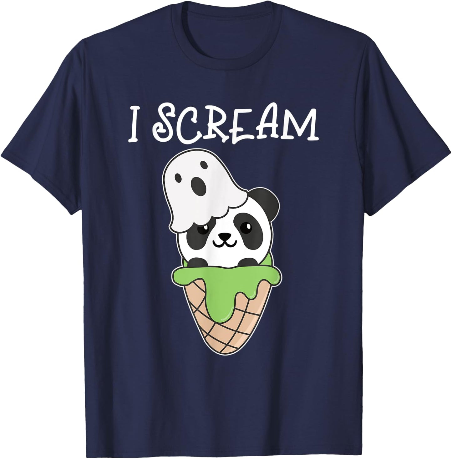 Panda Halloween Ghost I Scream Ice Cream Pun Men Women Kids T-Shirt - T-Shirt | Navy