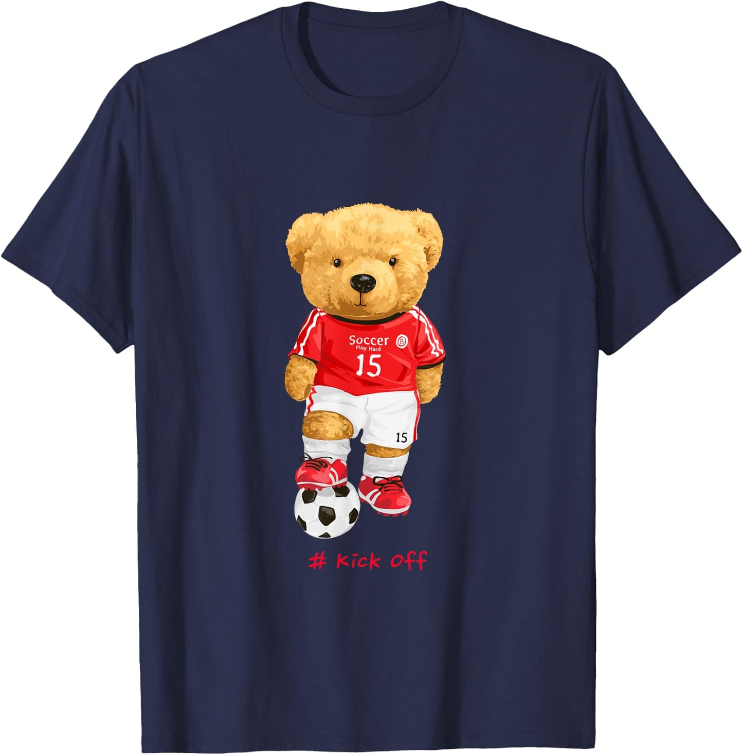 Cool Teddy Bear Soccer Kick Off Style Illustration Graphic T-Shirt - T-Shirt | Navy