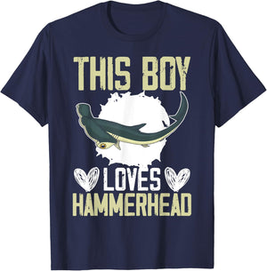 This Boy Loves Hammerhead Shark Marine Biology Animal T-Shirt - T-Shirt | Navy