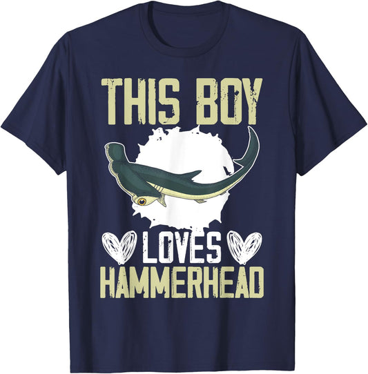 This Boy Loves Hammerhead Shark Marine Biology Animal T-Shirt - T-Shirt | Navy