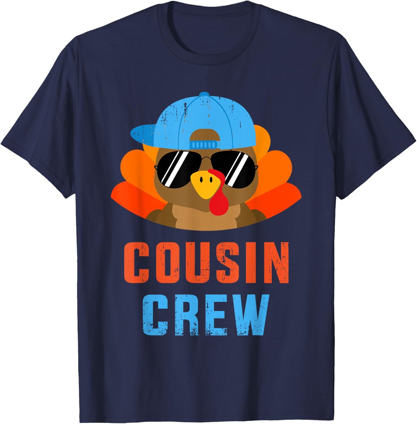 Thanksgiving Cousin Crew with Cool Turkey for Family Holiday T-Shirt - T-Shirt | Navy