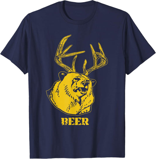 Funny Bear Plus Deer Equals Beer Deer Hunting USA Hunter T-Shirt - T-Shirt | Navy