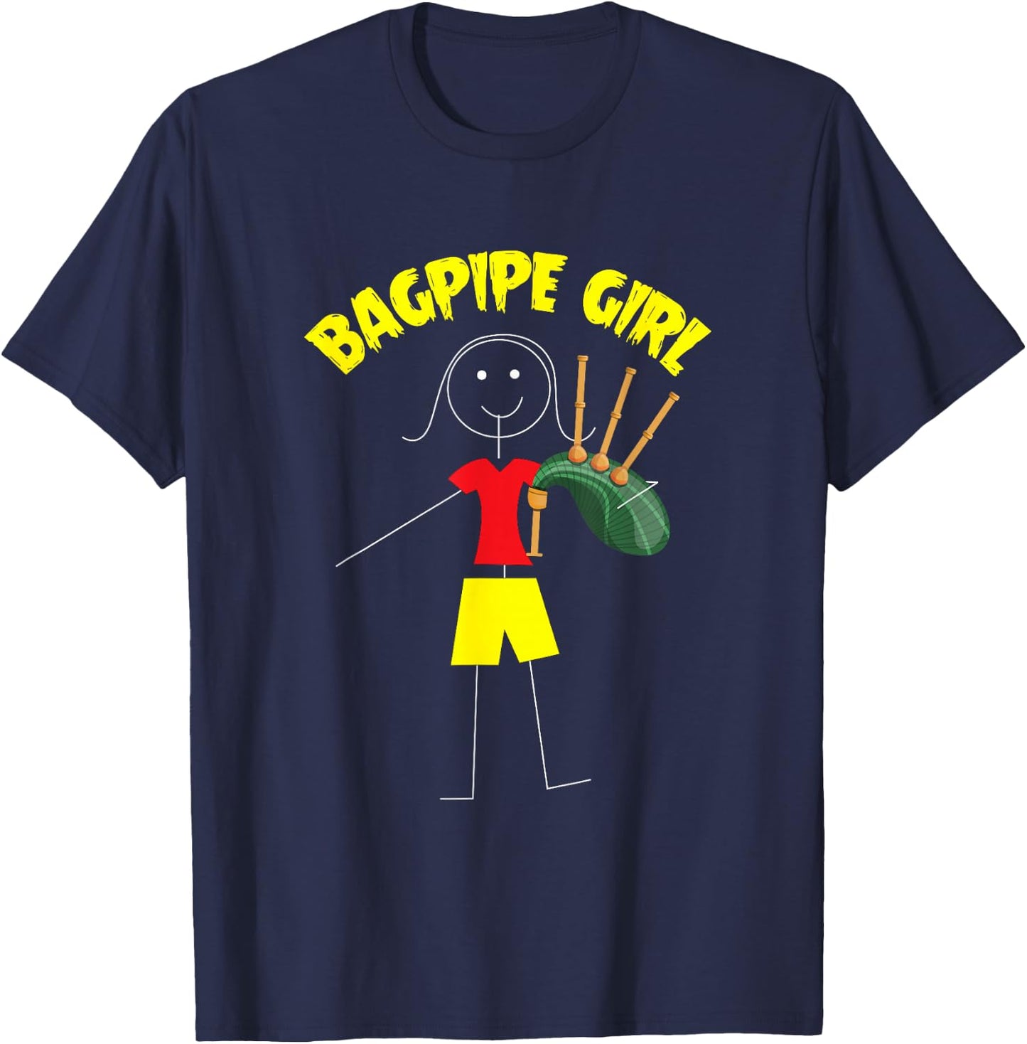 Bagpipe Girl, Bagpipe Players And Lovers Outfit Bagpipe T-Shirt - T-Shirt | Navy