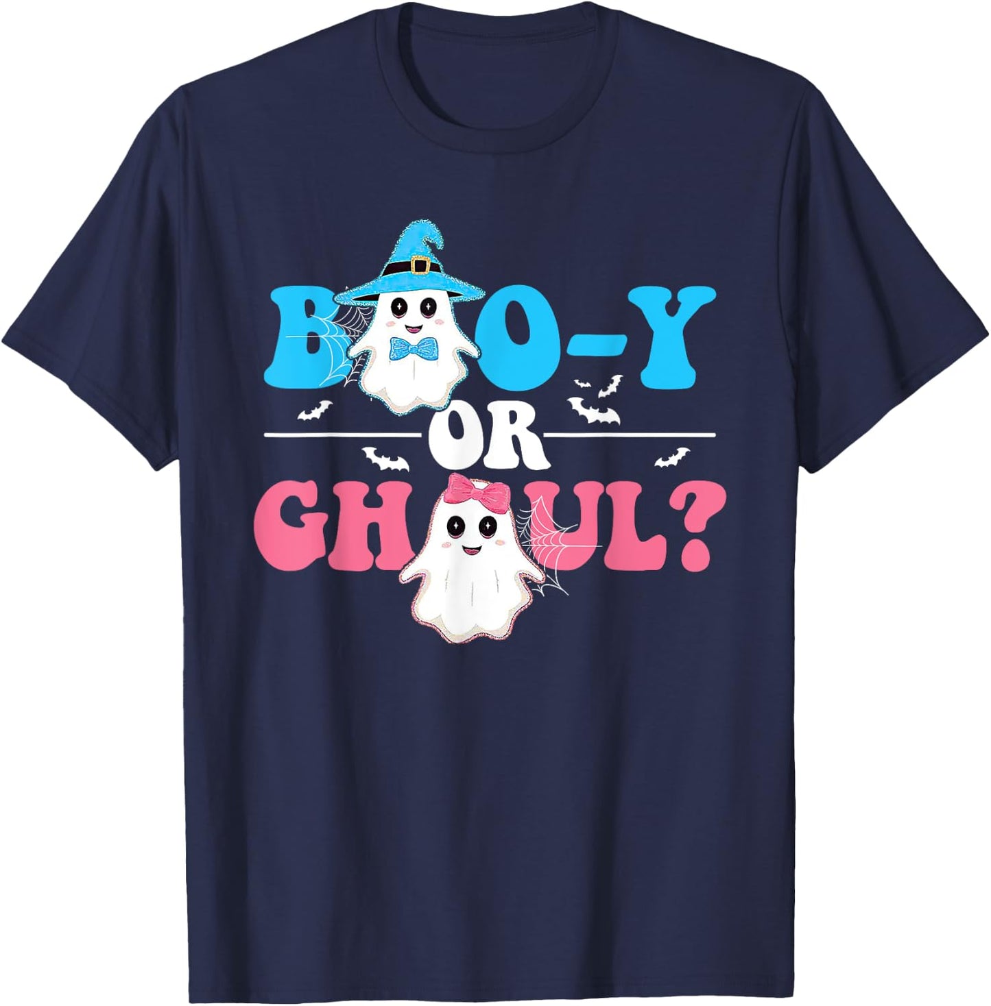 Boo-y or Ghoul Gender Reveal Cute Groovy Boy Girl Ghosts T-Shirt - T-Shirt | Navy