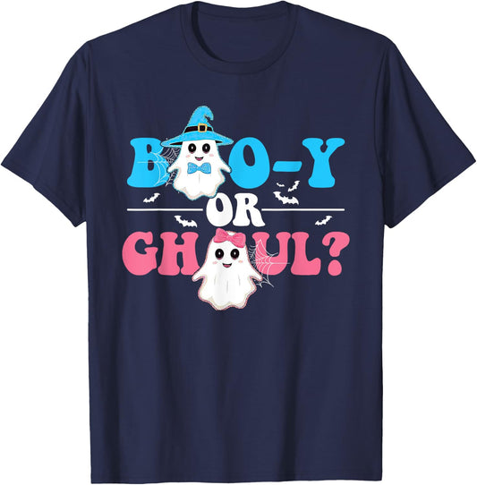 Boo-y or Ghoul Gender Reveal Cute Groovy Boy Girl Ghosts T-Shirt - T-Shirt | Navy