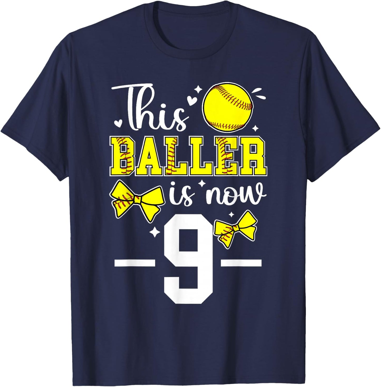 9th Birthday Softball Girl Nine Year Old Softball Player T-Shirt - T-Shirt | Navy
