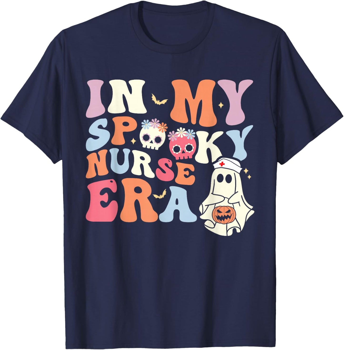 In My Spooky Nurse Era Halloween Groovy Witchy Spooky Nurse T-Shirt - T-Shirt | Navy