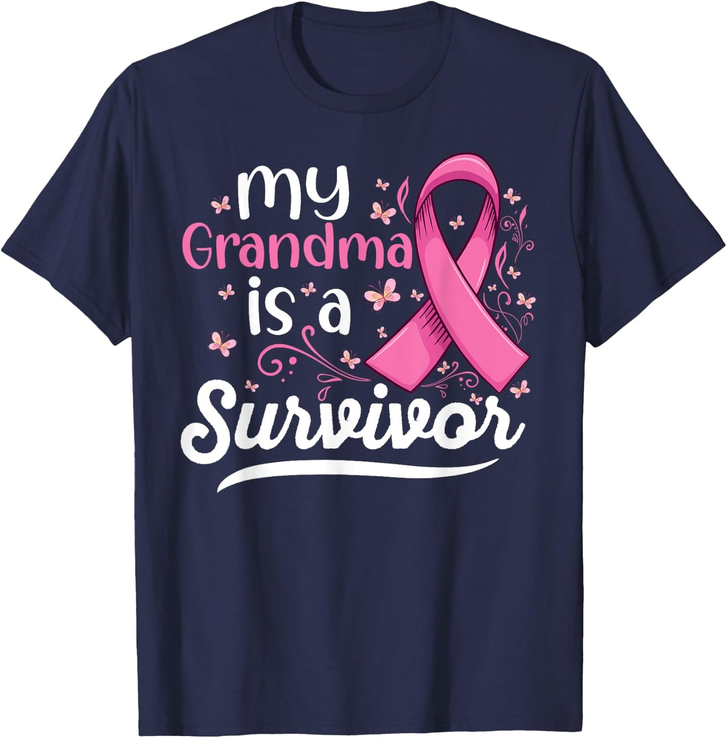 My grandma is a survivor Support Breast Cancer Awareness T-Shirt - T-Shirt | Navy