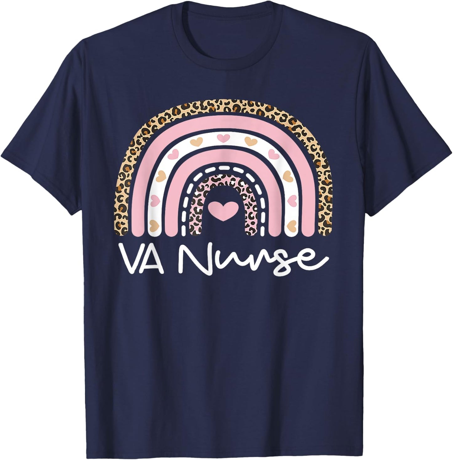 Cute VA Nurse Leopard Rainbow Nursing Day Nurse Week 2023 T-Shirt - T-Shirt | Navy