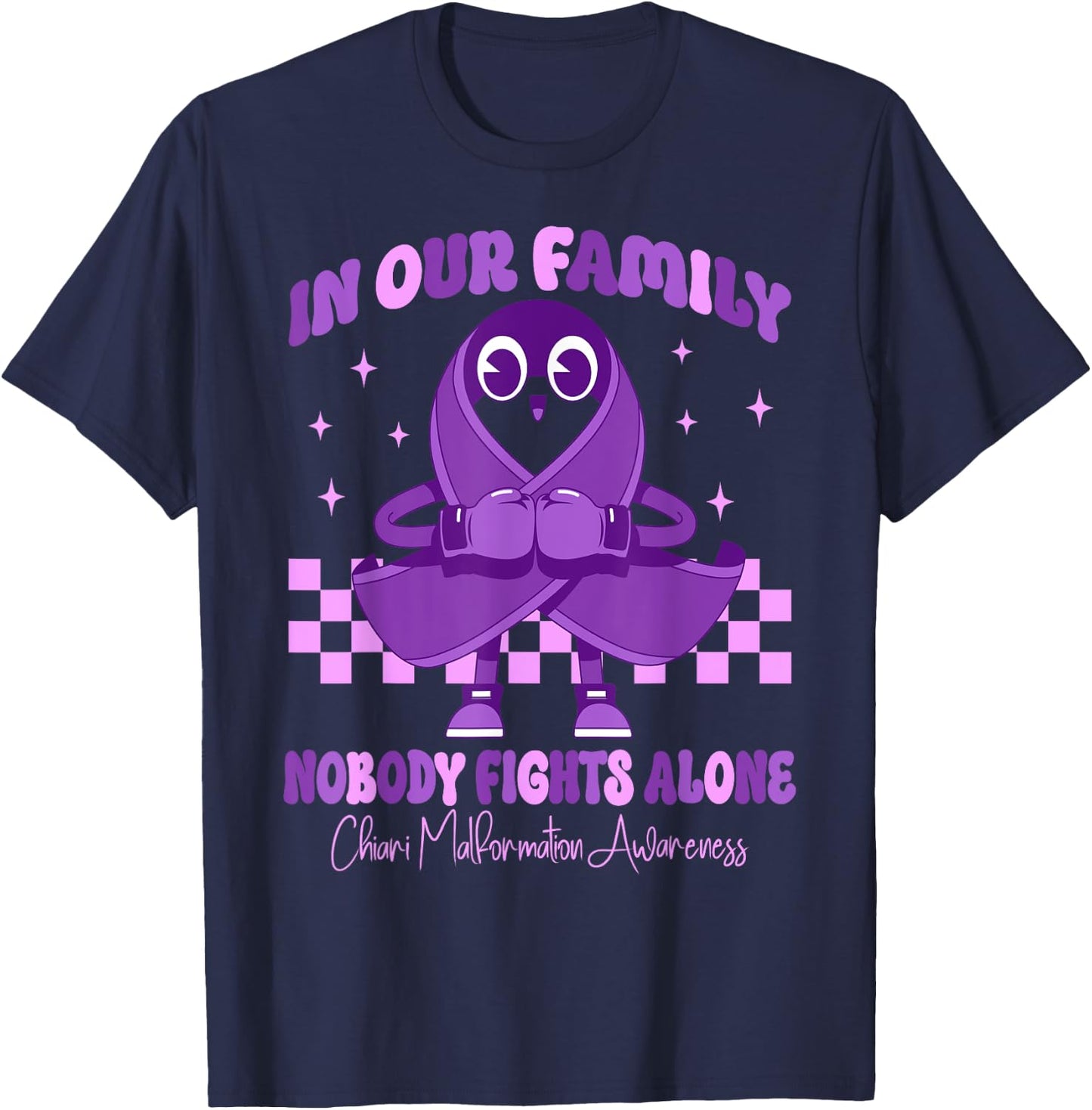 Purple Ribbon Survivor Groovy Chiari Malformation Awareness T-Shirt - T-Shirt | Navy