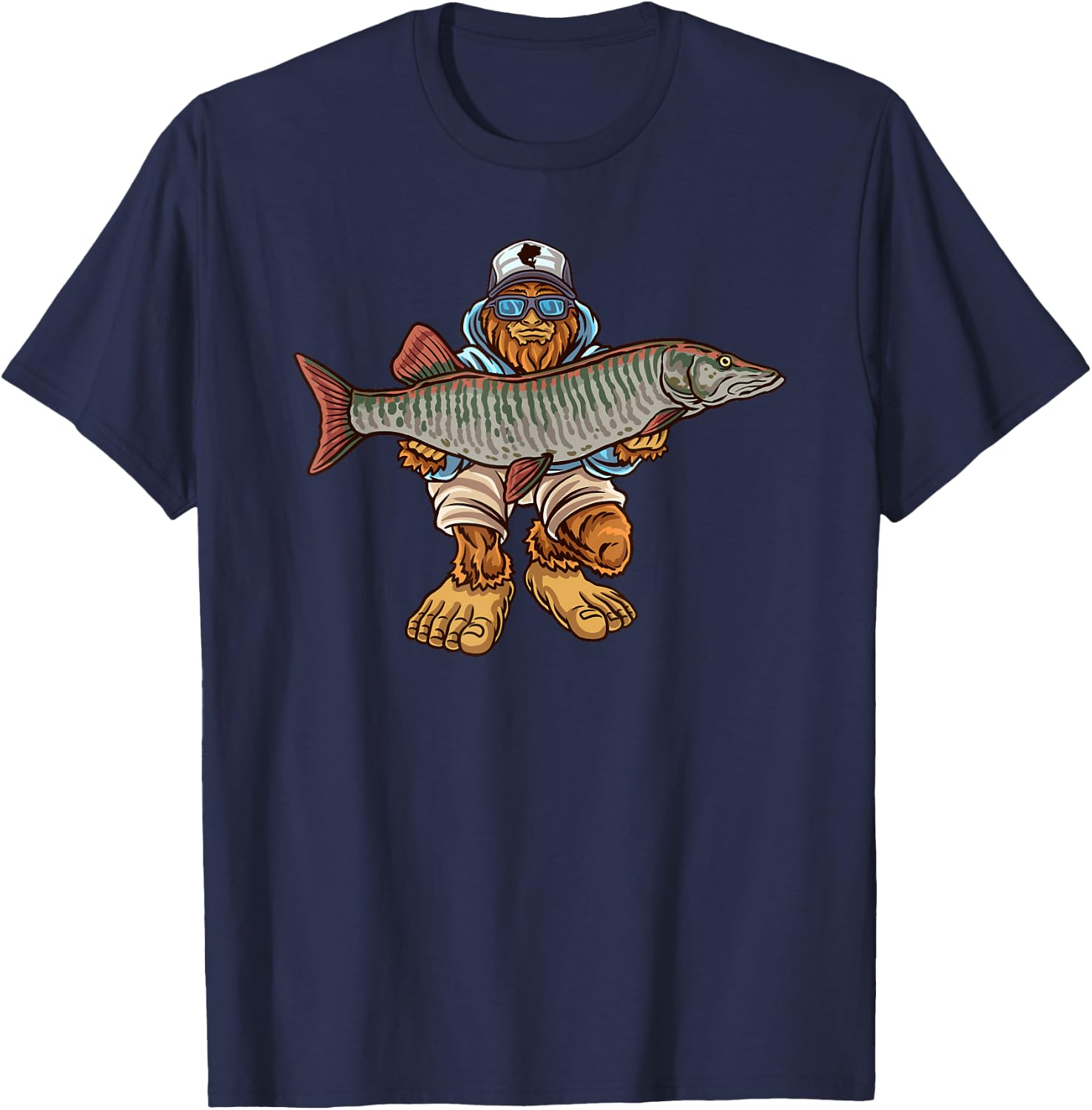 Muskie Fishing Tiger Musky Hunting Bigfoot Fishermen T-Shirt - T-Shirt | Navy