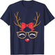 Reindeer Face Bow Leopard Glasses Christmas Girls T-Shirt - T-Shirt | Navy