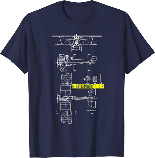 Nieuport 12 WW1 Aircraft Blueprint T-Shirt - T-Shirt | Navy