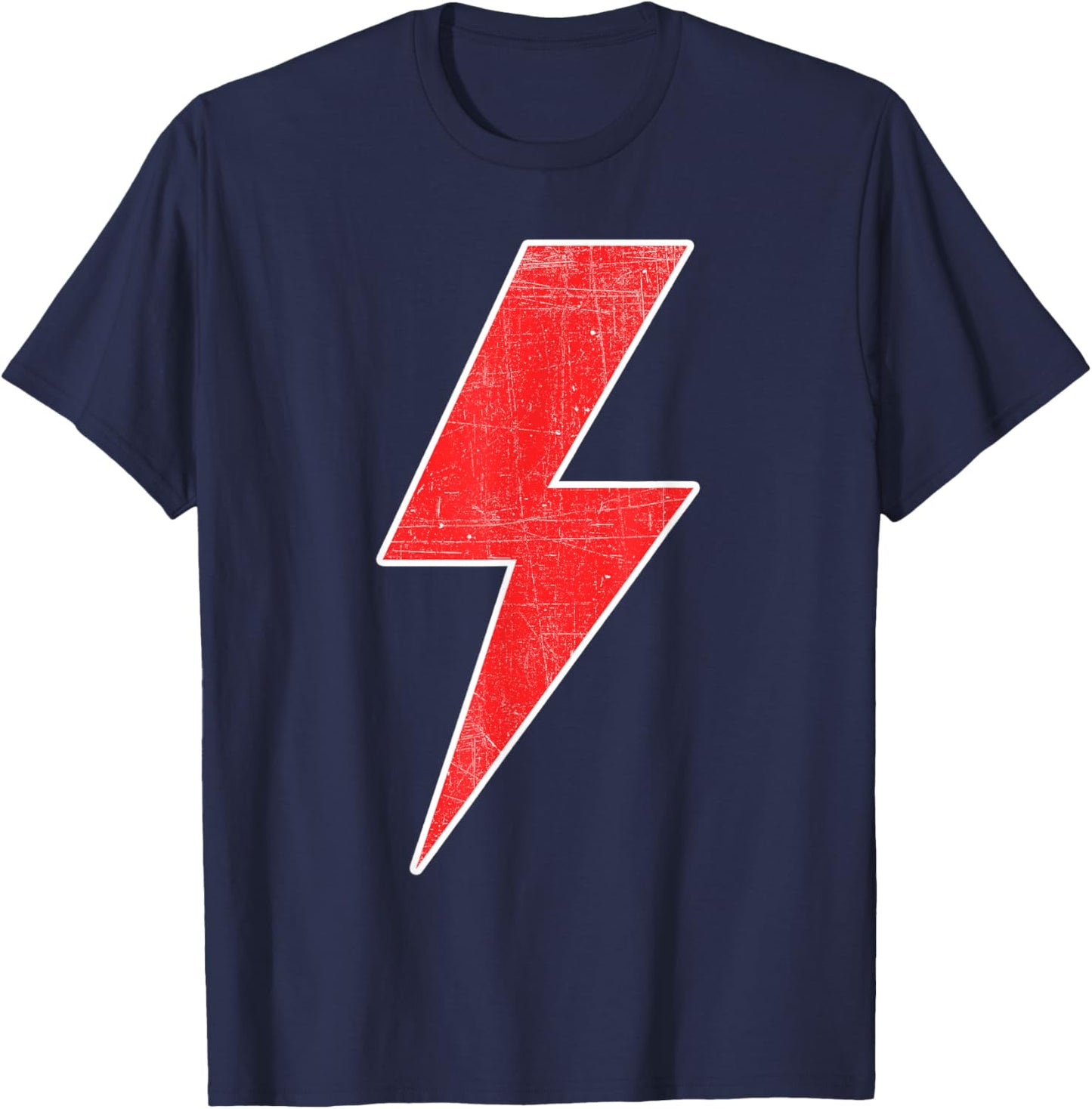RED & WHITE Thunderbolt Lightning Bolt Design Team T-Shirt - T-Shirt | Navy