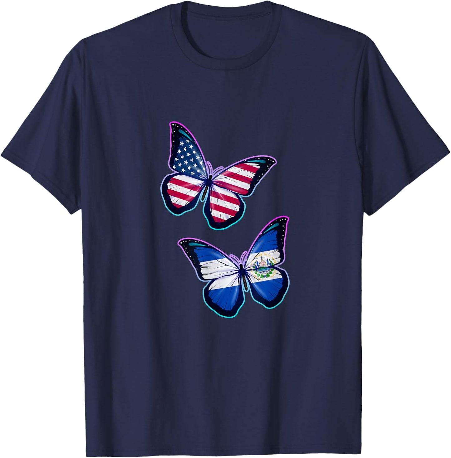 El Salvador and the USA bicultural roots. Butterfly version T-Shirt - T-Shirt | Navy