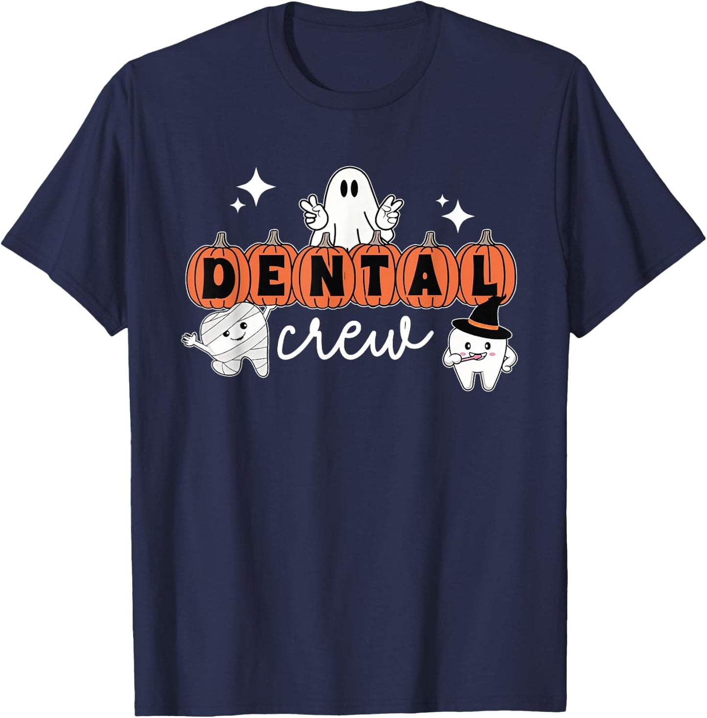Halloween Dental Crew Pumpkin Ghost Spooky Dental Hygienist T-Shirt - T-Shirt | Navy