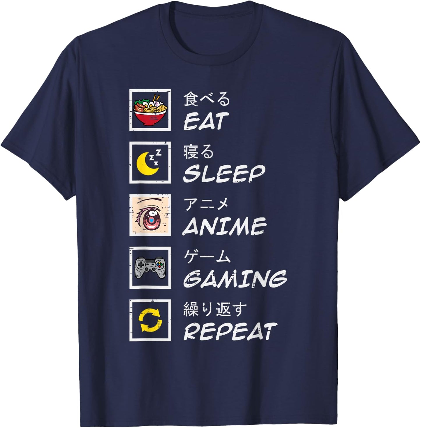 Eat Sleep Anime Gaming Repeat Gamer Teen Boys Girls Kids T-Shirt - T-Shirt | Navy