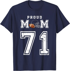 Custom Proud Football Mom Number 71 Personalized T-Shirt - T-Shirt | Navy